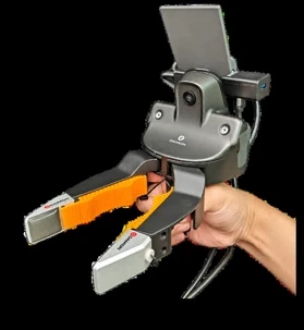 TacClaw direct-drive handheld gripper with orange tactile fingers and wrist camera